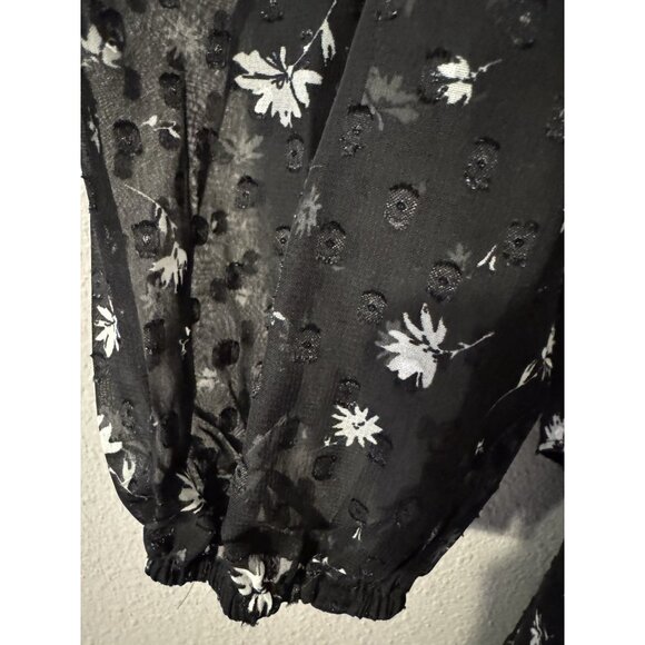 Spring + Mercer Women's Wrap Dress S Swiss Dot Floral Black White Ruffle NEW - Picture 2 of 11